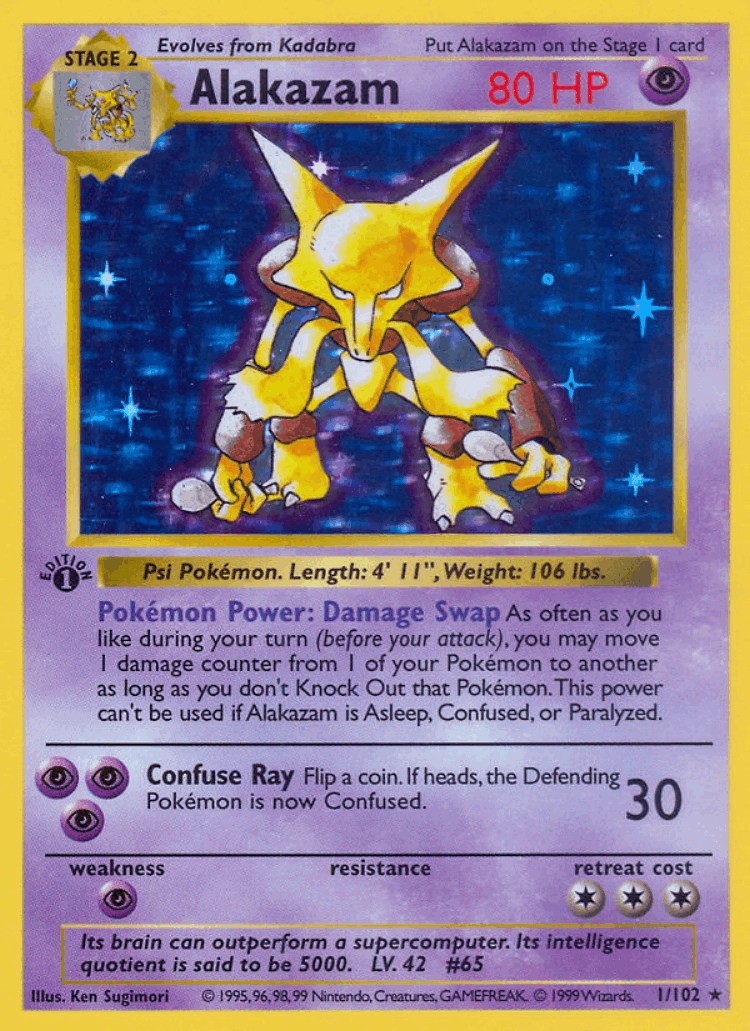 Alakazam #1 from Base - Rare Holo - Illustrated by Ken Sugimori