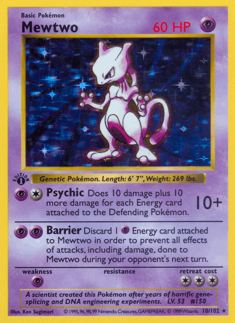 Mewtwo #10 from Base - Rare Holo - Illustrated by Ken Sugimori