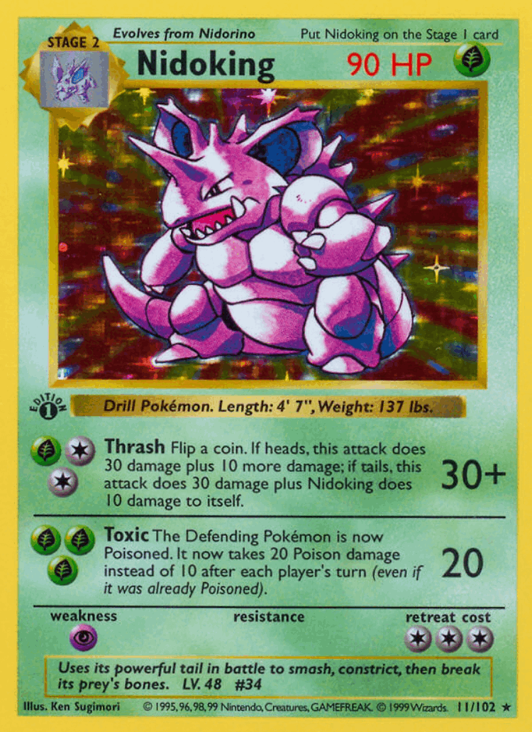 Nidoking #11 from Base - Rare Holo - Illustrated by Ken Sugimori