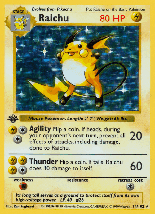 Raichu #14 from Base - Rare Holo - Illustrated by Ken Sugimori