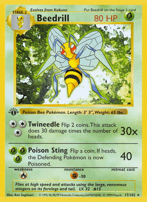Beedrill #17 from Base - Rare - Illustrated by Ken Sugimori