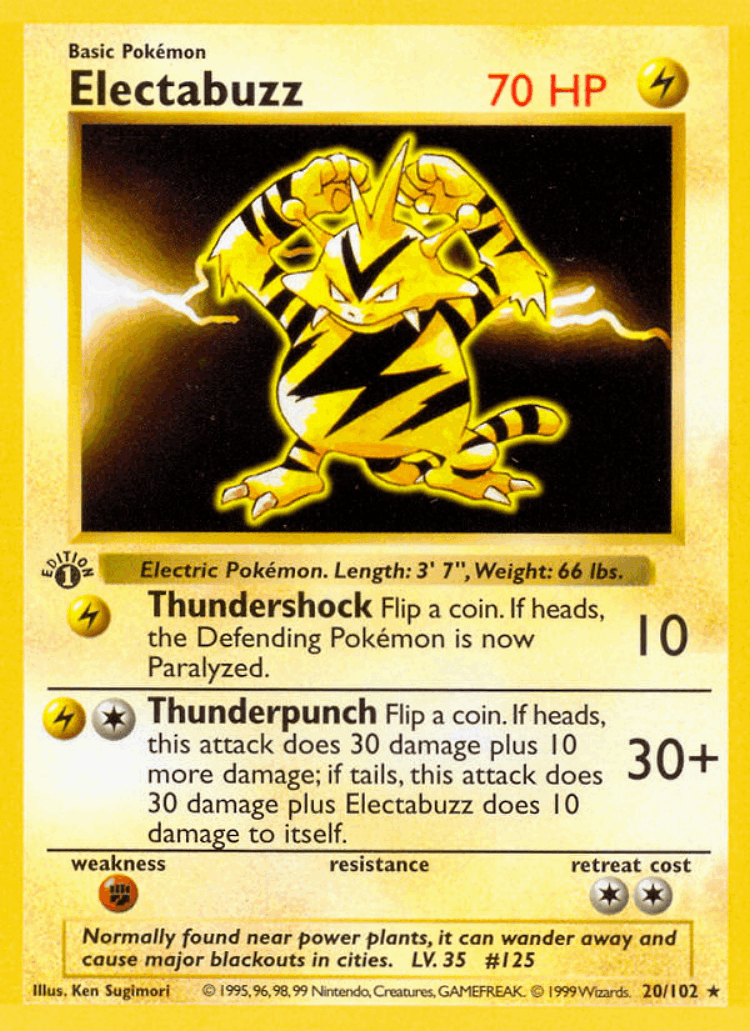 Electabuzz #20 from Base - Rare - Illustrated by Ken Sugimori