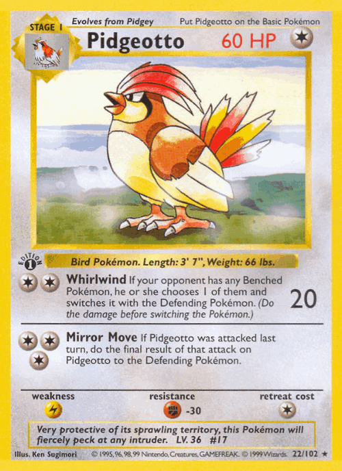 Pidgeotto #22 from Base - Rare - Illustrated by Ken Sugimori