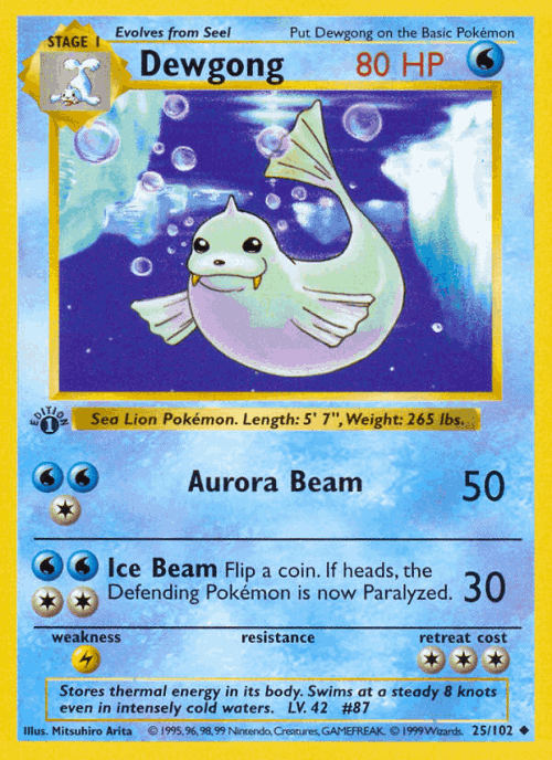 Dewgong #25 from Base - Uncommon - Illustrated by Mitsuhiro Arita