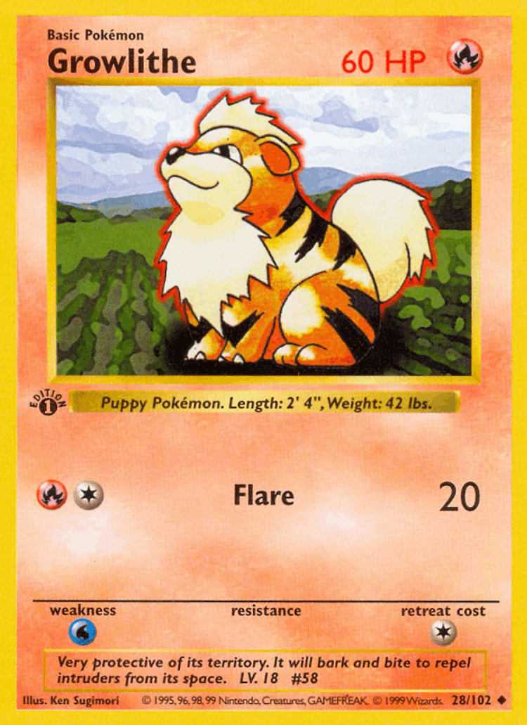 Growlithe #28 from Base - Uncommon - Illustrated by Ken Sugimori