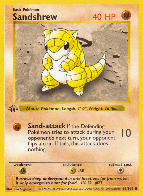 Sandshrew #62 from Base - Common - Illustrated by Ken Sugimori