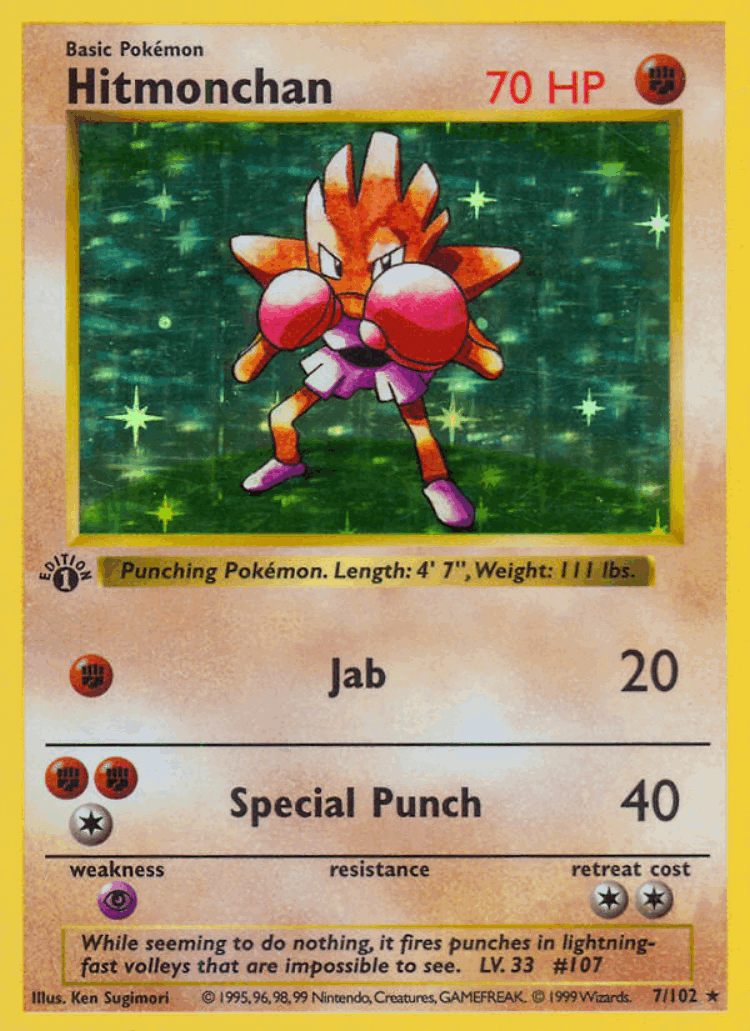Hitmonchan #7 from Base - Rare Holo - Illustrated by Ken Sugimori