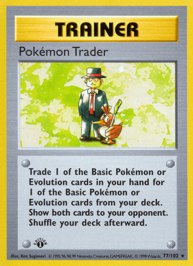 Pokémon Trader #77 from Base - Rare - Illustrated by Ken Sugimori