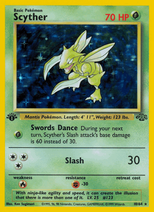Scyther #10 from Jungle - Rare Holo - Illustrated by Ken Sugimori