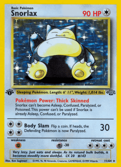 Snorlax #11 from Jungle - Rare Holo - Illustrated by Ken Sugimori