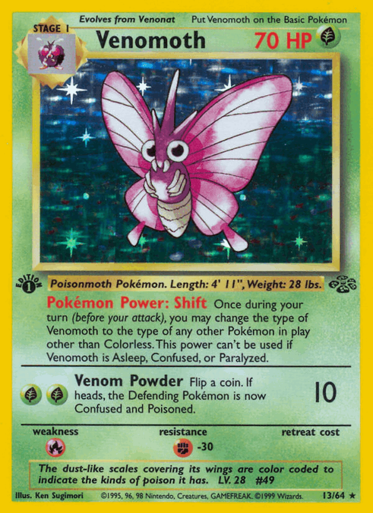 Venomoth #13 from Jungle - Rare Holo - Illustrated by Ken Sugimori
