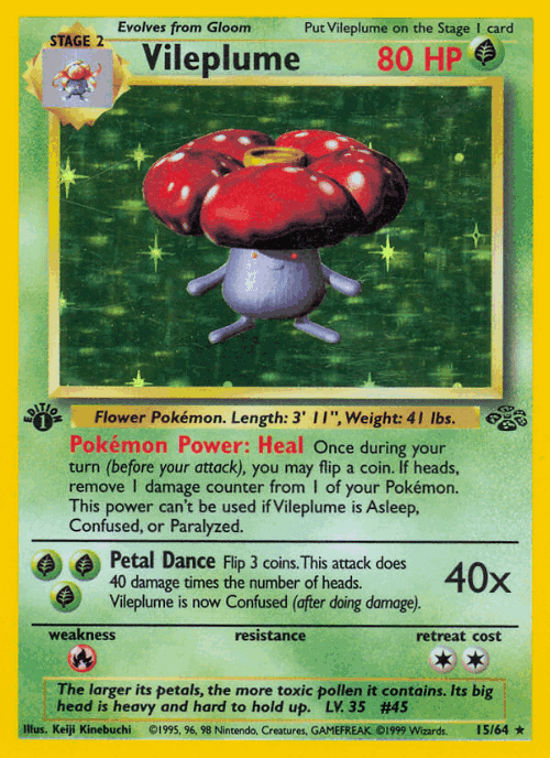 Vileplume #15 from Jungle - Rare Holo - Illustrated by Keiji Kinebuchi