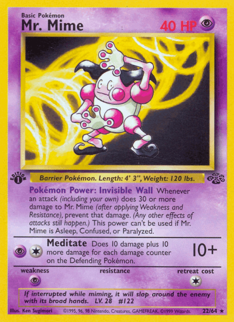 Mr. Mime #22 from Jungle - Rare - Illustrated by Ken Sugimori