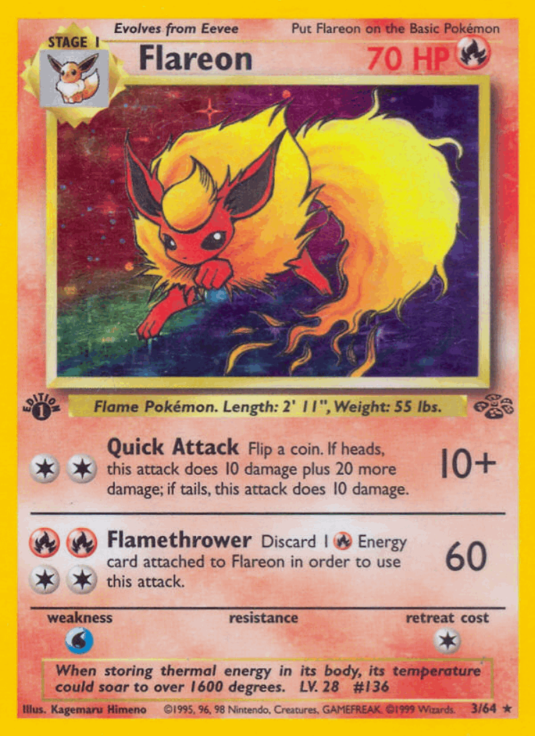 Flareon #3 from Jungle - Rare Holo - Illustrated by Kagemaru Himeno