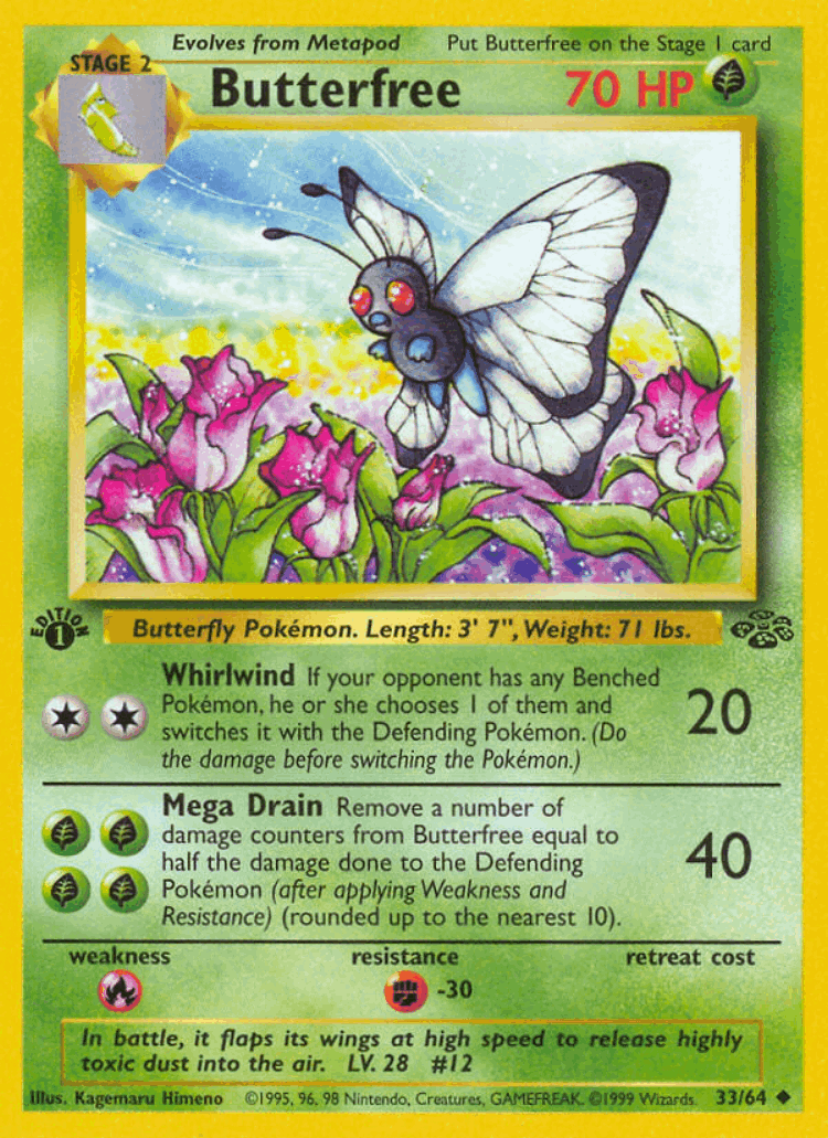 Butterfree #33 from Jungle - Uncommon - Illustrated by Kagemaru Himeno