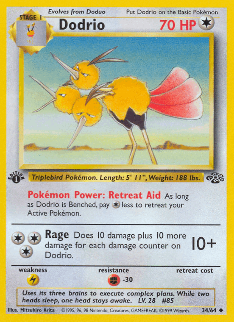 Dodrio #34 from Jungle - Uncommon - Illustrated by Mitsuhiro Arita