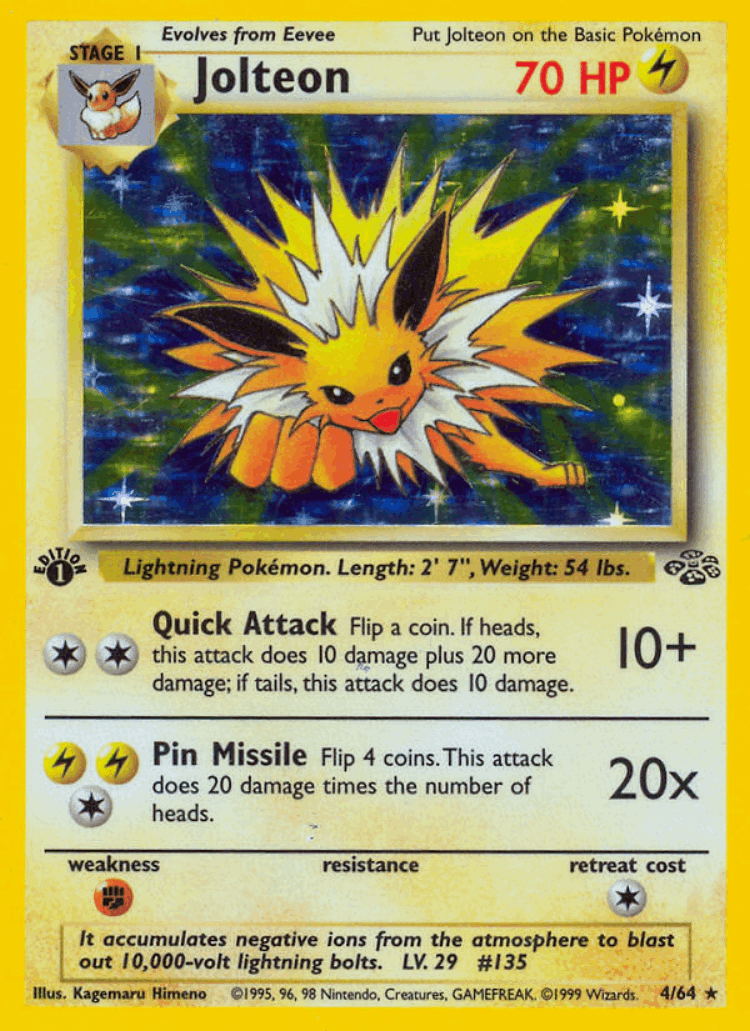 Jolteon #4 from Jungle - Rare Holo - Illustrated by Kagemaru Himeno