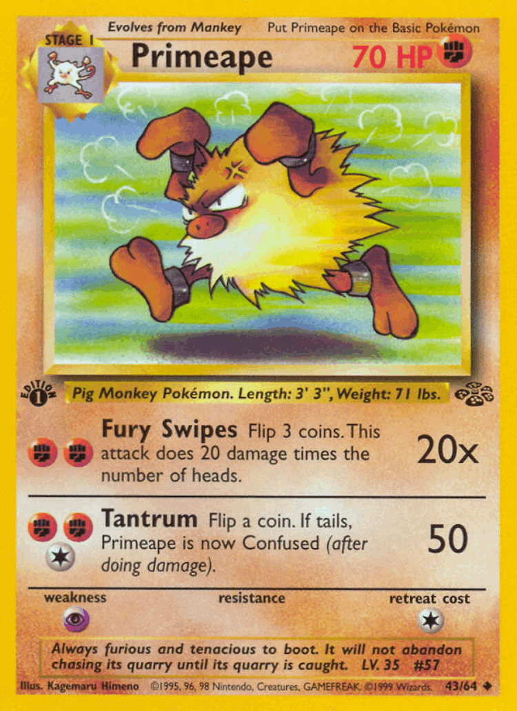 Primeape #43 from Jungle - Uncommon - Illustrated by Kagemaru Himeno