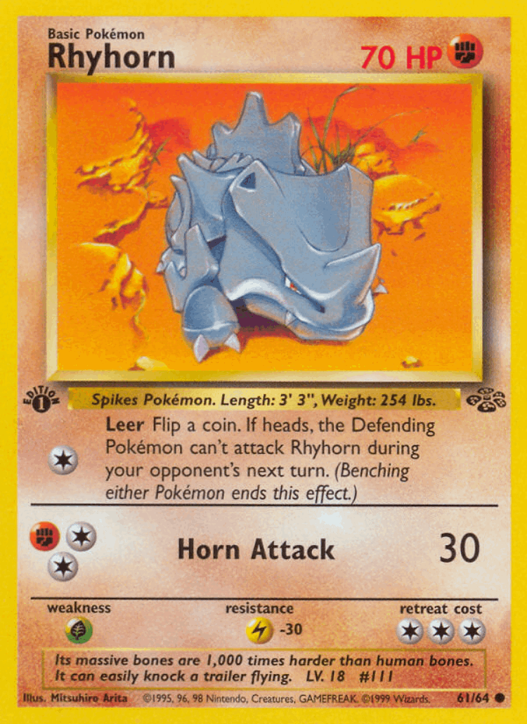 Rhyhorn #61 from Jungle - Common - Illustrated by Mitsuhiro Arita