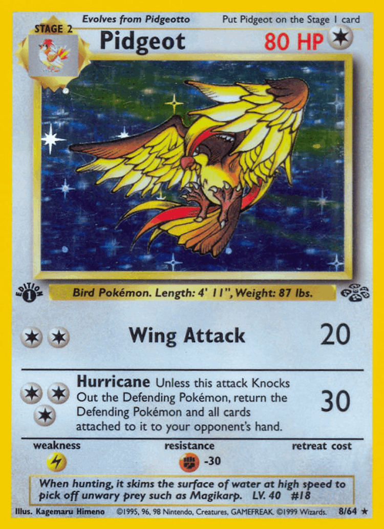 Pidgeot #8 from Jungle - Rare Holo - Illustrated by Kagemaru Himeno