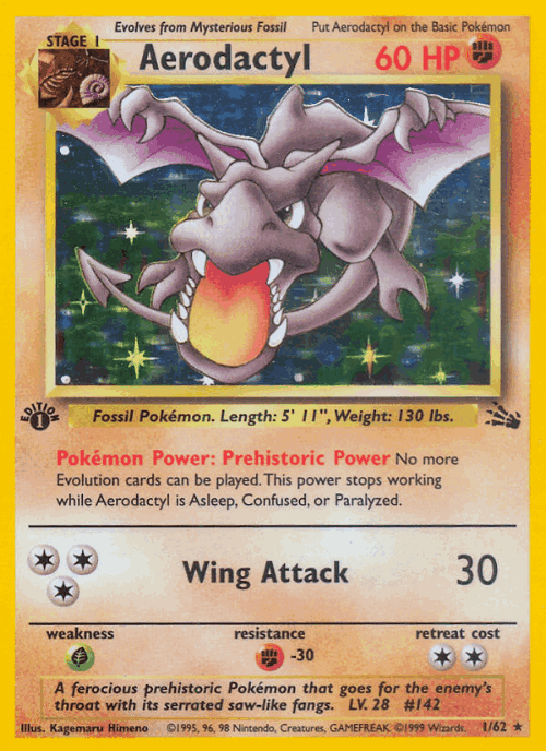 Aerodactyl #1 from Fossil - Rare Holo - Illustrated by Kagemaru Himeno