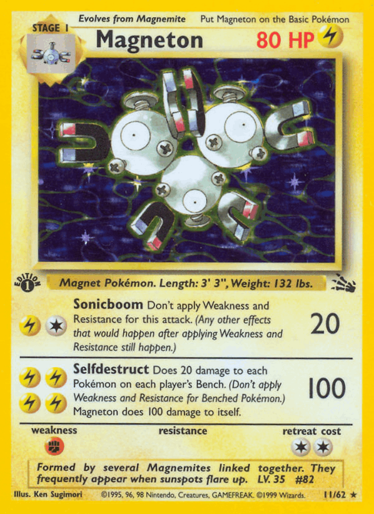 Magneton #11 from Fossil - Rare Holo - Illustrated by Ken Sugimori