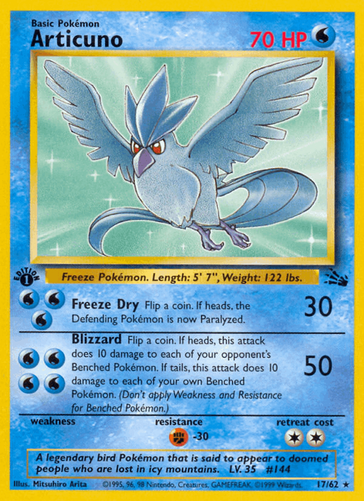 Articuno #17 from Fossil - Rare - Illustrated by Mitsuhiro Arita