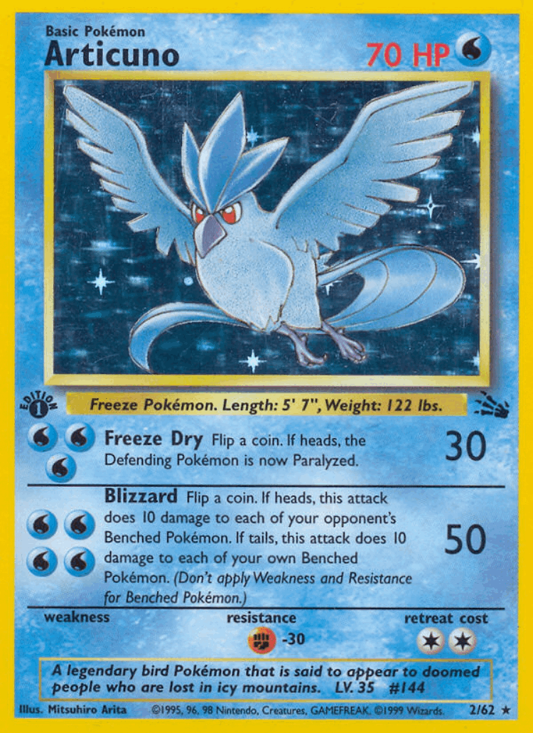 Articuno #2 from Fossil - Rare Holo - Illustrated by Mitsuhiro Arita