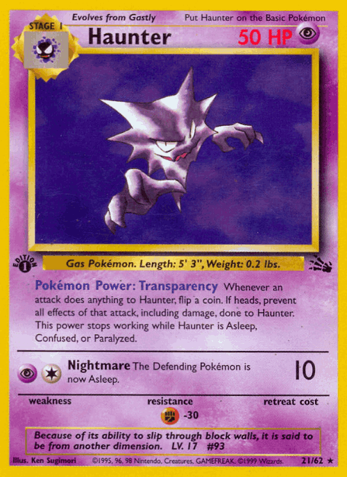 Haunter #21 from Fossil - Rare - Illustrated by Ken Sugimori