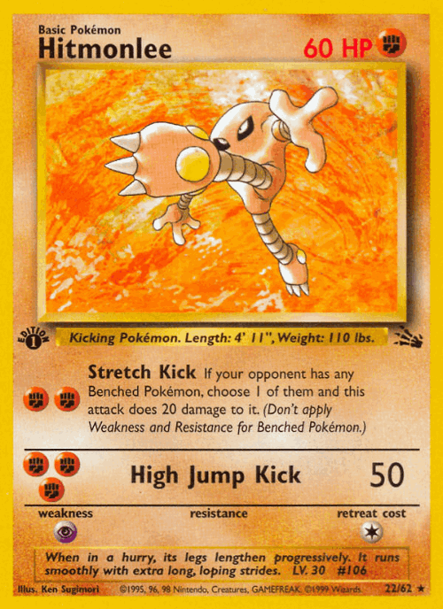 Hitmonlee #22 from Fossil - Rare - Illustrated by Ken Sugimori