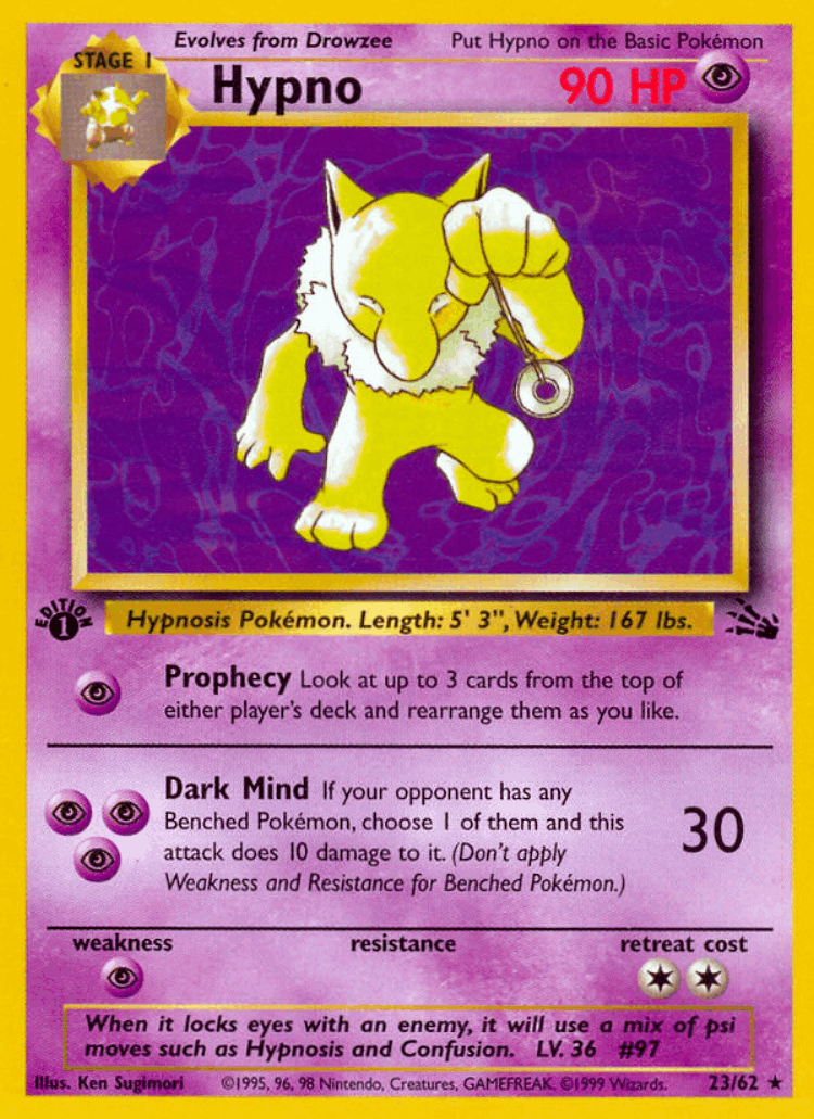 Hypno #23 from Fossil - Rare - Illustrated by Ken Sugimori