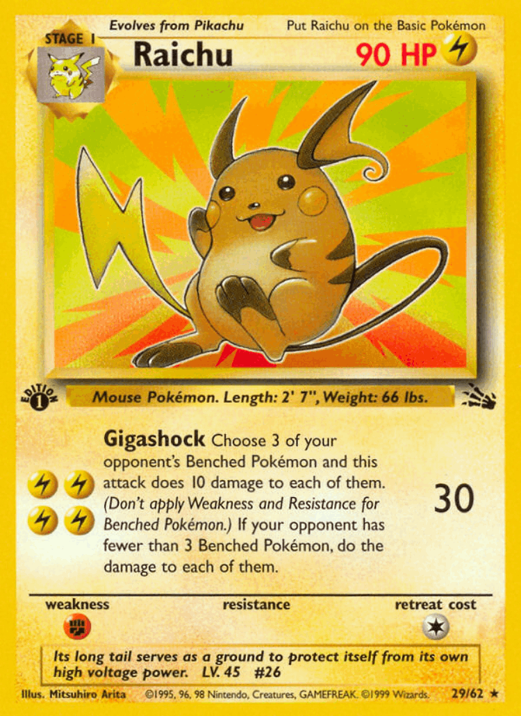 Raichu #29 from Fossil - Rare - Illustrated by Mitsuhiro Arita