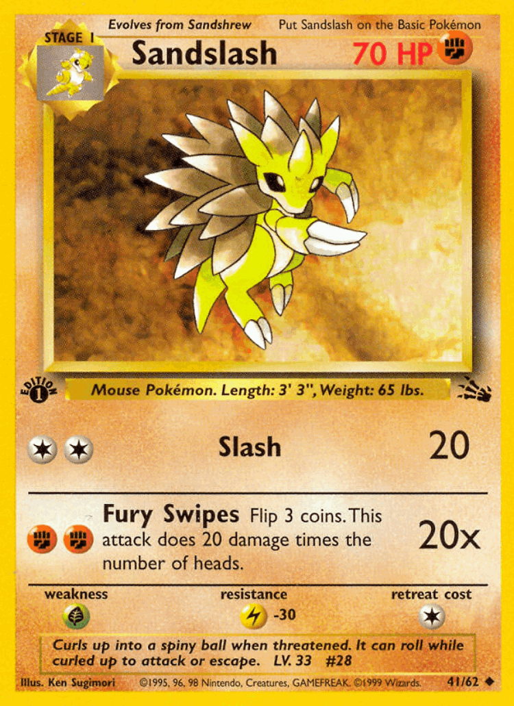 Sandslash #41 from Fossil - Uncommon - Illustrated by Ken Sugimori