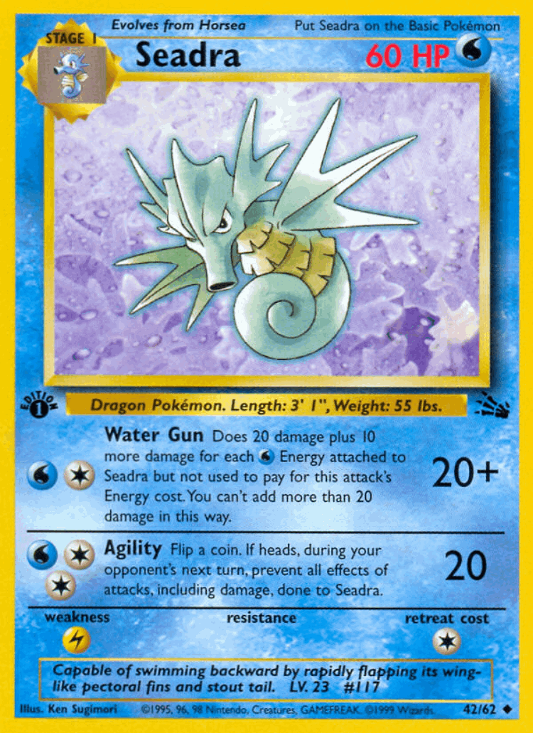 Seadra #42 from Fossil - Uncommon - Illustrated by Ken Sugimori