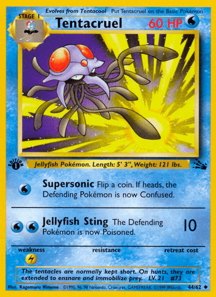 Tentacruel #44 from Fossil - Uncommon - Illustrated by Kagemaru Himeno
