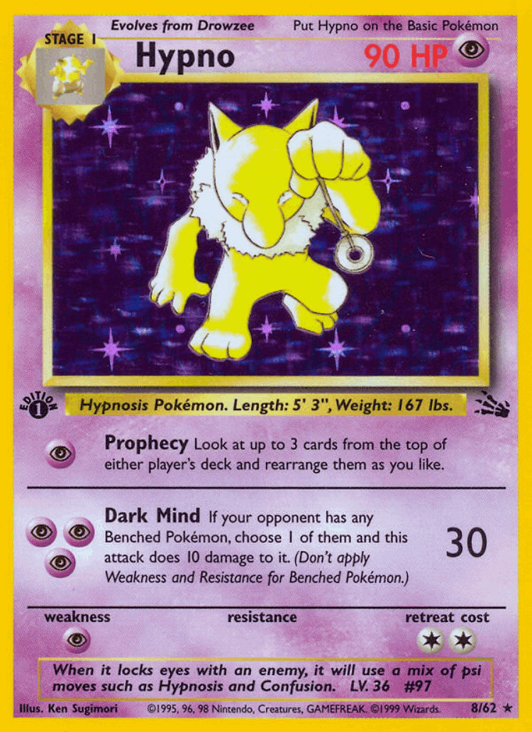 Hypno #8 from Fossil - Rare Holo - Illustrated by Ken Sugimori