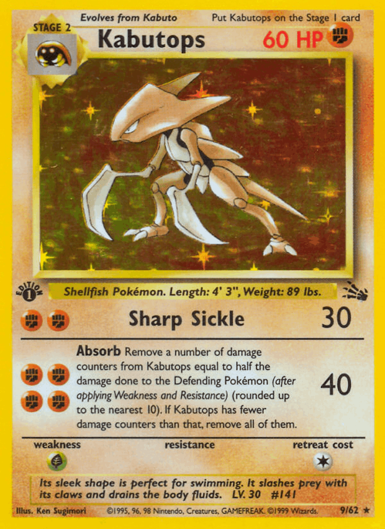 Kabutops #9 from Fossil - Rare Holo - Illustrated by Ken Sugimori