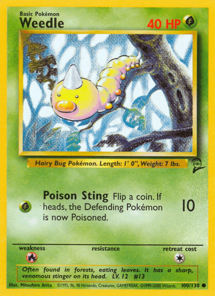 Weedle #100 from Base Set 2 - Common - Illustrated by Mitsuhiro Arita
