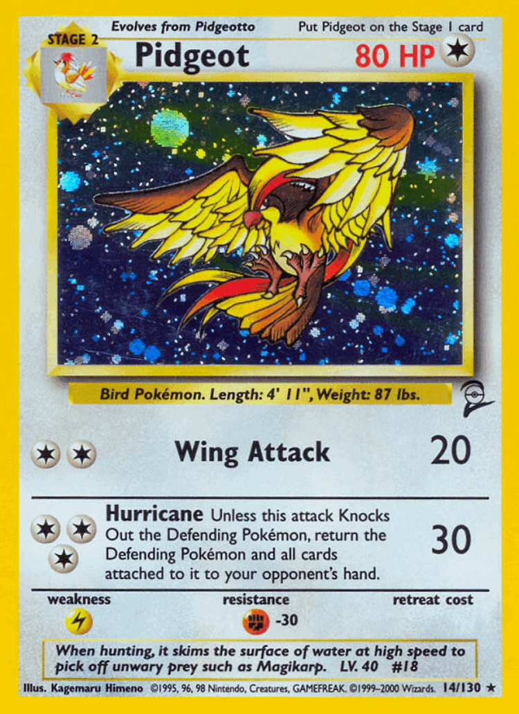 Pidgeot #14 from Base Set 2 - Rare Holo - Illustrated by Kagemaru Himeno