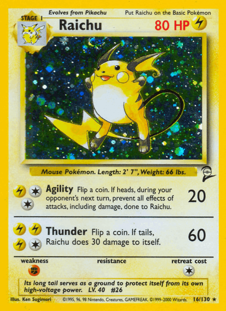 Raichu #16 from Base Set 2 - Rare Holo - Illustrated by Ken Sugimori