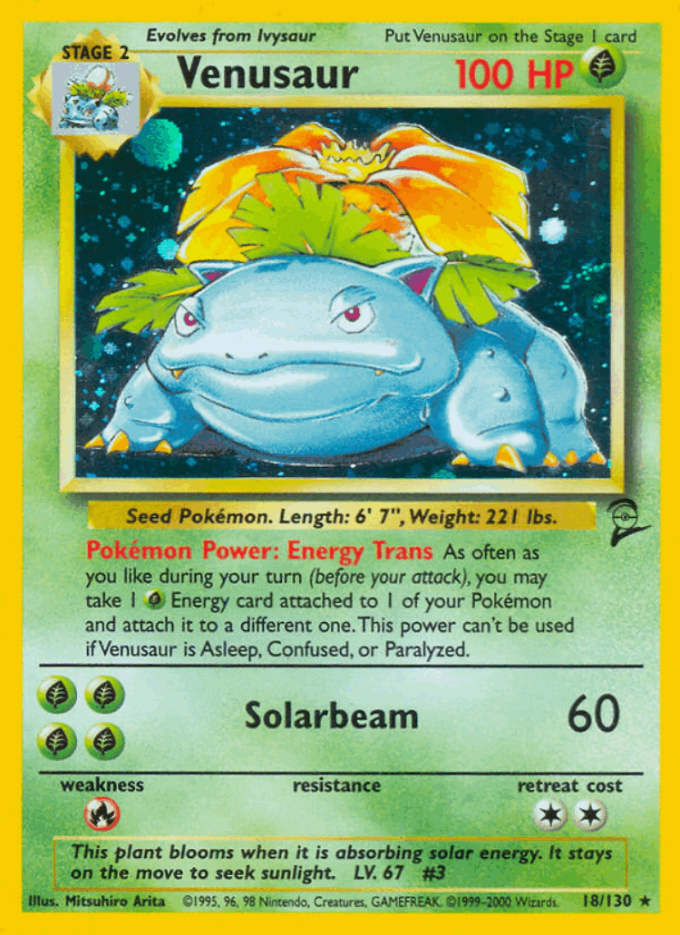 Venusaur #18 from Base Set 2 - Rare Holo - Illustrated by Mitsuhiro Arita