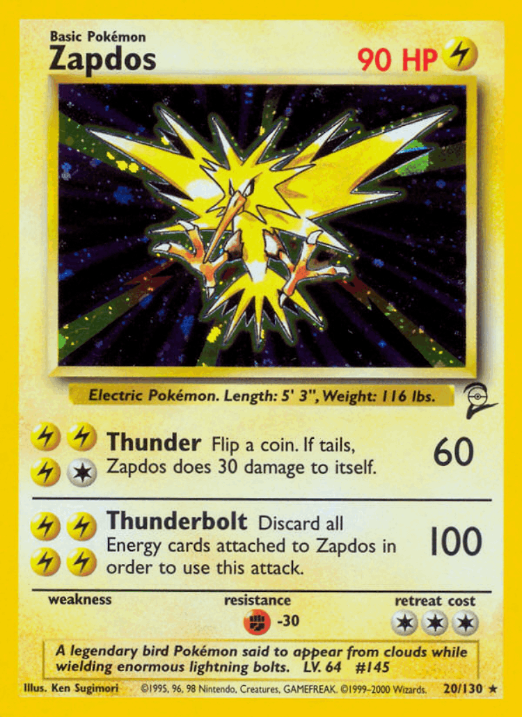 Zapdos #20 from Base Set 2 - Rare Holo - Illustrated by Ken Sugimori