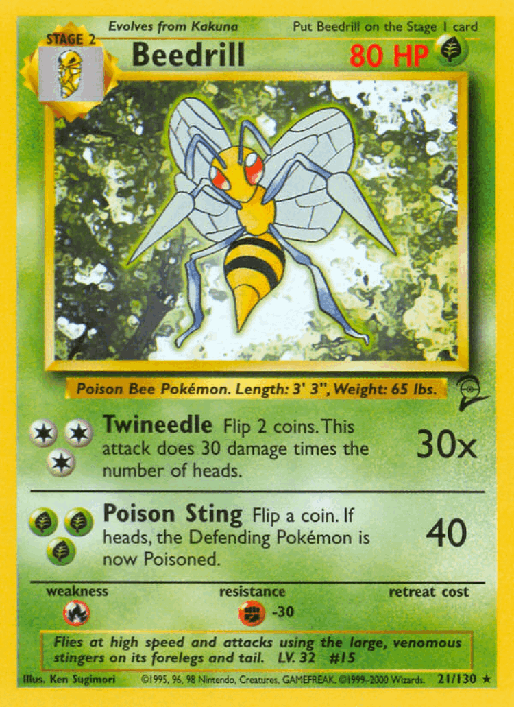Beedrill #21 from Base Set 2 - Rare - Illustrated by Ken Sugimori