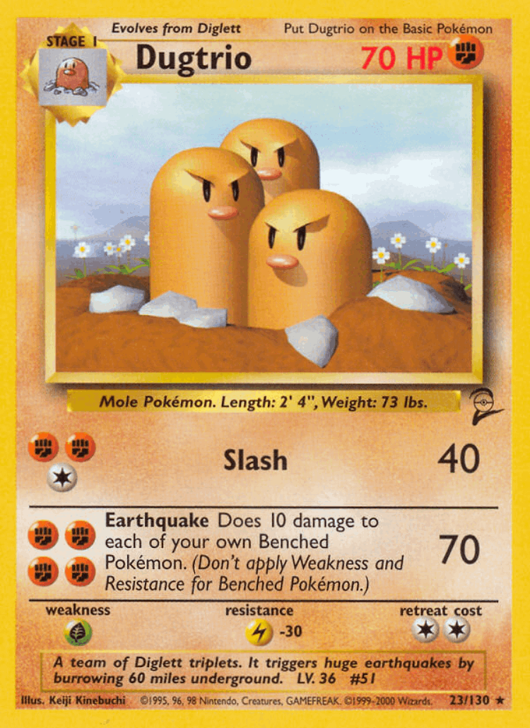 Dugtrio #23 from Base Set 2 - Rare - Illustrated by Keiji Kinebuchi