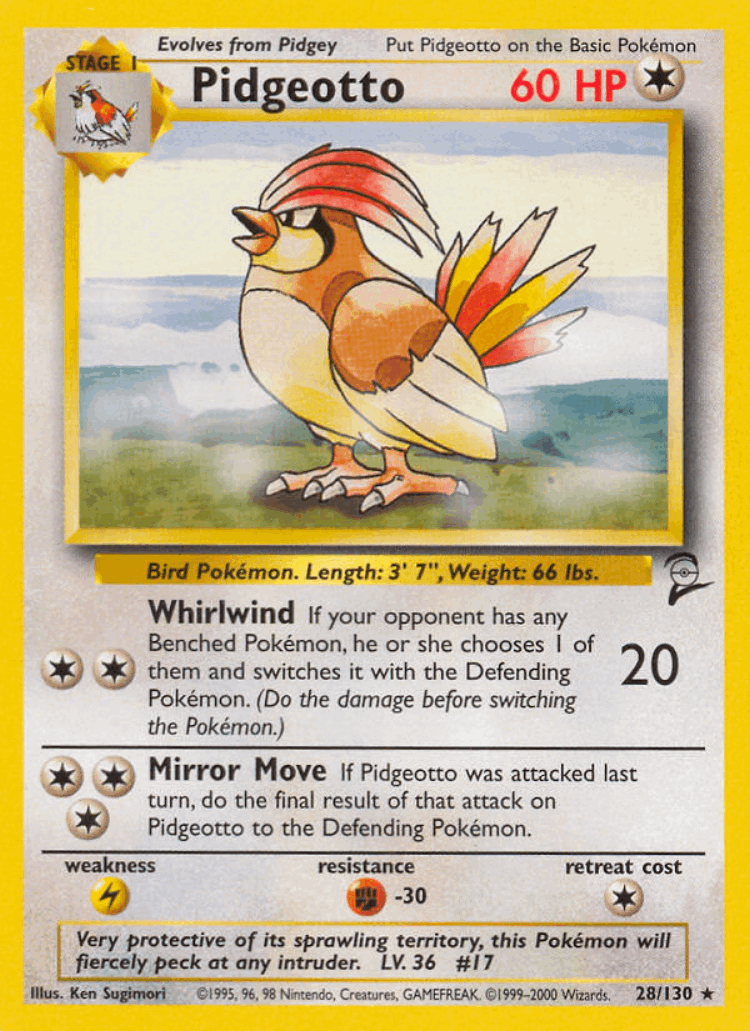 Pidgeotto #28 from Base Set 2 - Rare - Illustrated by Ken Sugimori