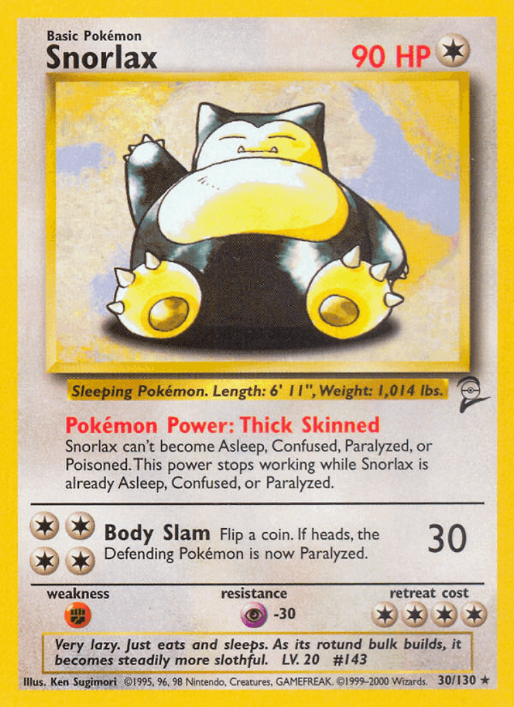 Snorlax #30 from Base Set 2 - Rare - Illustrated by Ken Sugimori