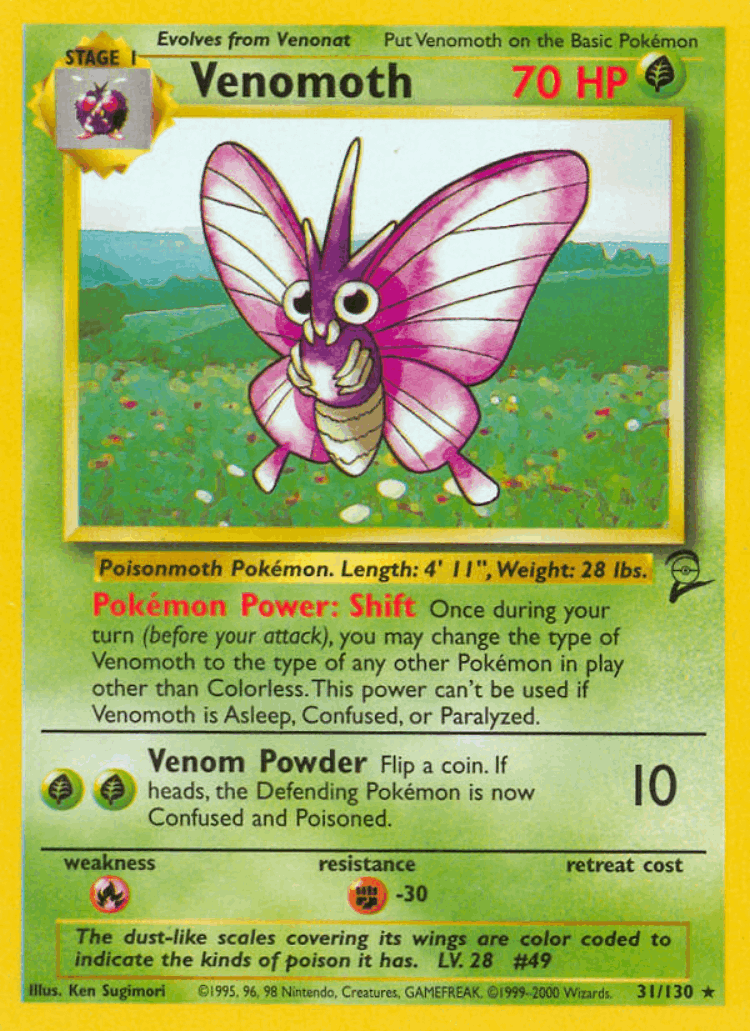 Venomoth #31 from Base Set 2 - Rare - Illustrated by Ken Sugimori