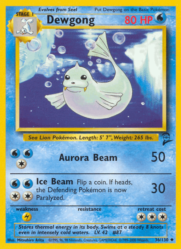 Dewgong #36 from Base Set 2 - Uncommon - Illustrated by Mitsuhiro Arita
