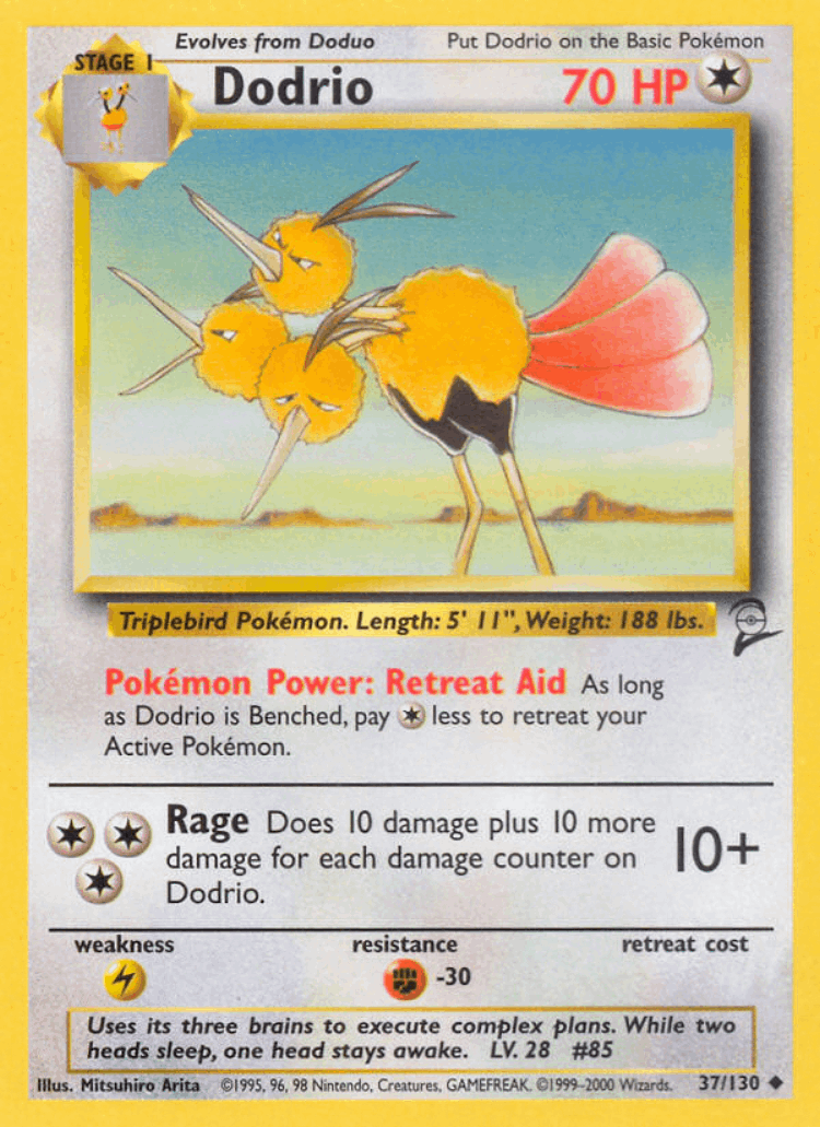 Dodrio #37 from Base Set 2 - Uncommon - Illustrated by Mitsuhiro Arita