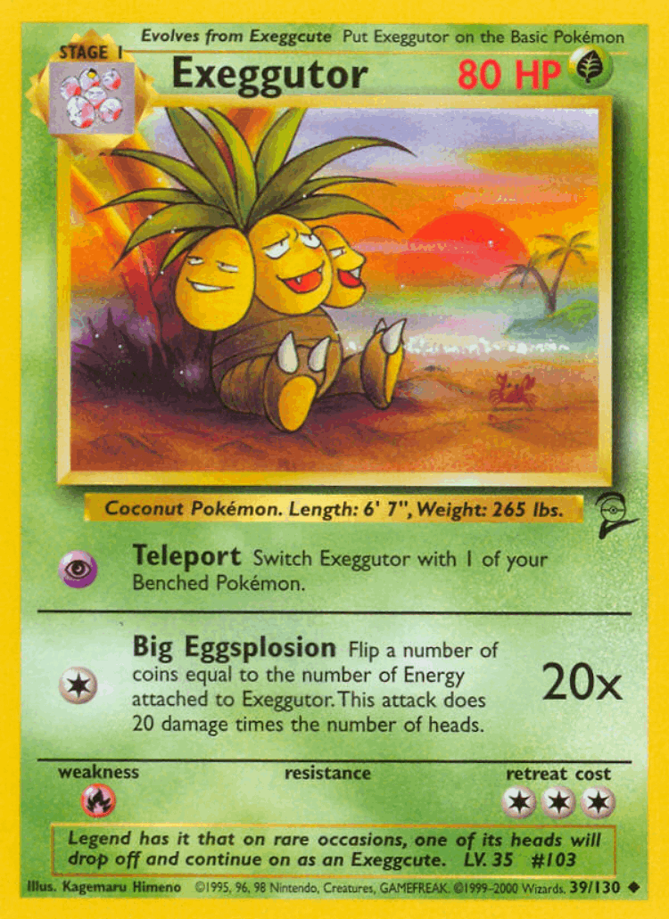 Exeggutor #39 from Base Set 2 - Uncommon - Illustrated by Kagemaru Himeno